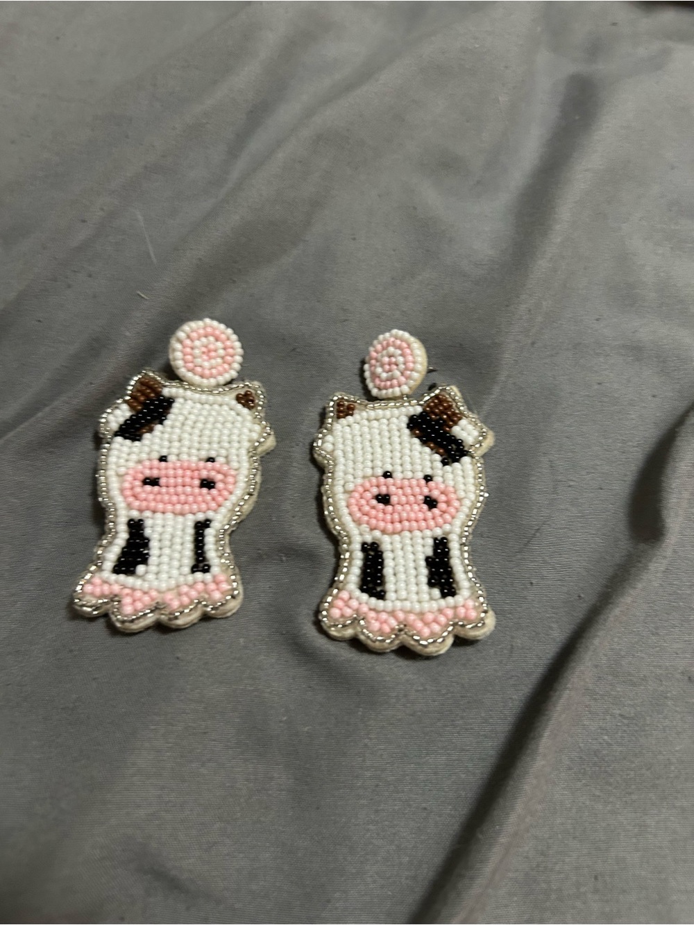 Beaded Cow Dangle Earrings in White and Pink $10 for all